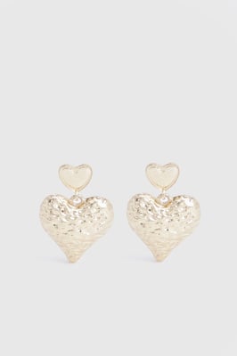 Gold Hammered Heart Drop Earrings