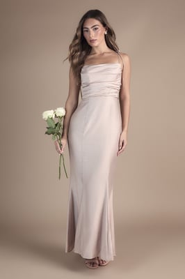 Satin Strappy Cowl Neck Bridesmaid Dress