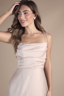 Satin Strappy Cowl Neck Bridesmaid Dress