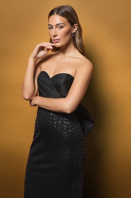 Sequin Bandeau Column Dress With Statement Bow
