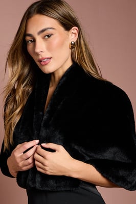 Black Faux Fur Short Cape