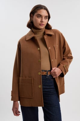 Brushed Wool Patch Pocket Tailored Medium Coat