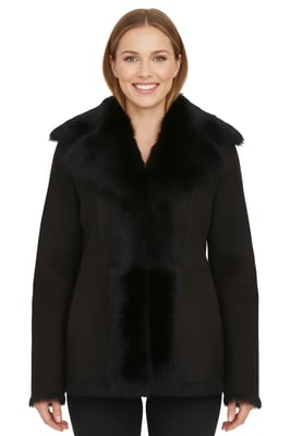 Svart Toscana Merino Shearling Mockajacka Dam i Fårskinn - Siena