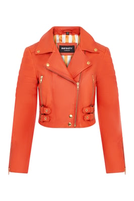 Dames Brando Cropped Oranje Leren Jas - Longtown