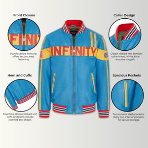 Mens Blue Italian Leather Track Racing Bomber Biker Jacket - Circuit