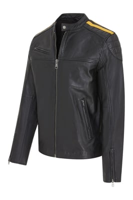 Mens Black Classic Quilted Yellow Leather Biker Jacket - Meridian