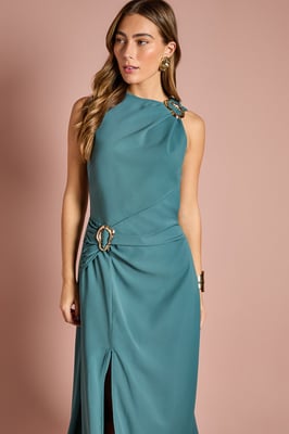 Stretch Crepe Midi Dress With Buckle