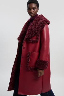 Faux Fur Pocket Detail Midi Coat