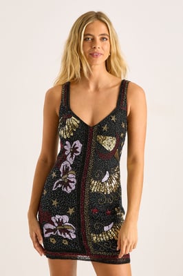 Celestial Placement Beaded Mini Dress