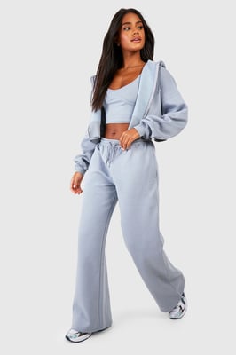 Seam Detail Crop Top 3 Piece Hooded Tracksuit