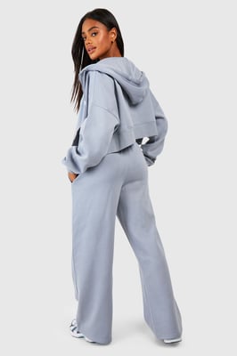 Seam Detail Crop Top 3 Piece Hooded Tracksuit