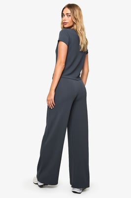 Crinkle Rib Button Through Cap Sleeve Top and Trouser Set