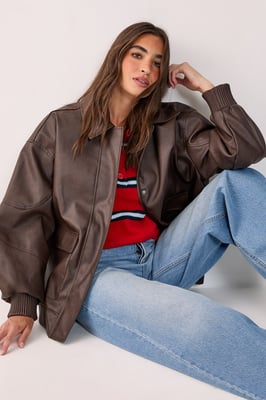 Oversized Longline Faux Leather Bomber Jacket
