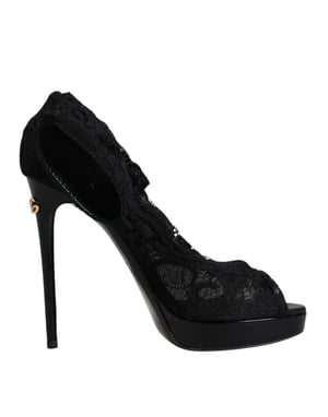 Lace Platform Pumps Zwarte Kanten Hakken
