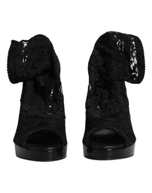 Lace Platform Pumps Zwarte Kanten Hakken