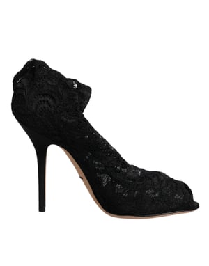 Lace Peep Toe Pumps Zwarte Stijl