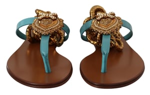 Chainembellished Leather Sandals Flat Sandals Blue