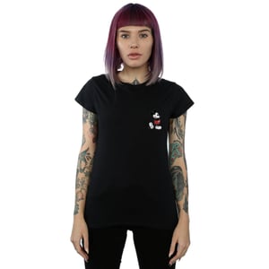 Disney Womens/Ladies Mickey Mouse Kickin Retro Chest Cotton T-Shirt (Black)