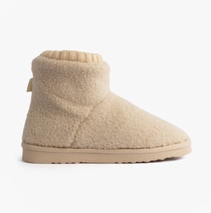 Totes Isotoner Borg Boot With Cuff Detail Womens Boot Slippers Cream