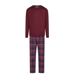 Phil & Co Lange heren pyjama set met flanellen pyjamabroek bordeaux rood/blauw
