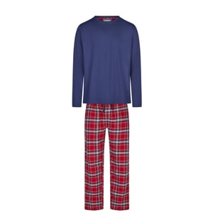 Phil & Co Lange heren pyjama set met flanellen pyjamabroek rood/blauw