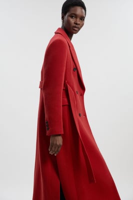Wool Double Breasted Belted Tailored Maxi Coat