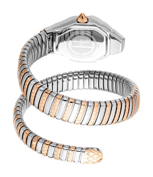 Just Cavalli Snake Watch, Rose Gold Color Case, White MOP Dial, Two Tone Stainless Steel Bracelet