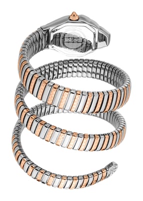 Just Cavalli Snake Watch, Rose Gold Color Case, Silver Dial, Two Tone Silver & Rose gold Stainless Steel Bracelet