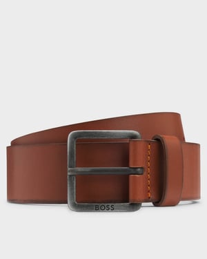 Jeeko with Logo Buckle Leather Belt in Brown