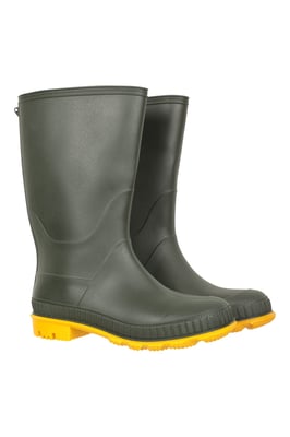 Kids Plain Wellies PVC Outer Deep Lugs Waterproof Outdoors Rain Boots Khaki