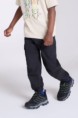 'Active' Kids Trousers with Multiple Pockets Hook & Loop Closure Quick Drying Pants Black