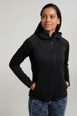 'IsoCool Dynamic Chakra' Women's Hoodie with Chin Guard Cosy Jacket Black