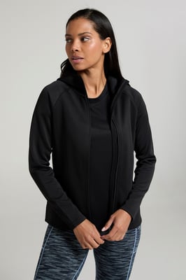 'IsoCool Dynamic Chakra' Women's Hoodie with Chin Guard Cosy Jacket Black