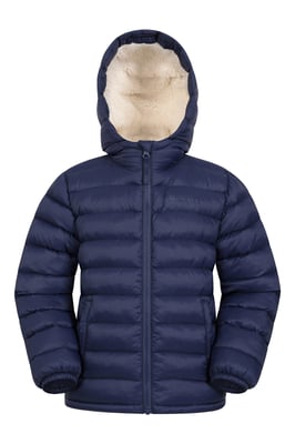 'Seasons' Kids Padded Jacket with Side Pockets Fur Lined Water Resistant School Coat Navy