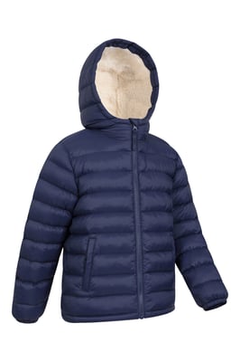 'Seasons' Kids Padded Jacket with Side Pockets Fur Lined Water Resistant School Coat Navy