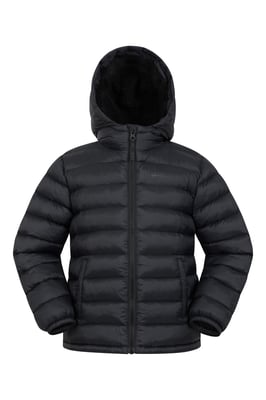 'Seasons' Kids Padded Jacket with Side Pockets Fur Lined Water Resistant School Coat Black