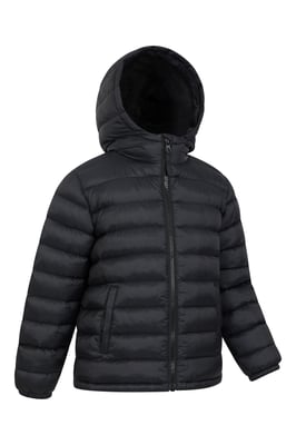 'Seasons' Kids Padded Jacket with Side Pockets Fur Lined Water Resistant School Coat Black