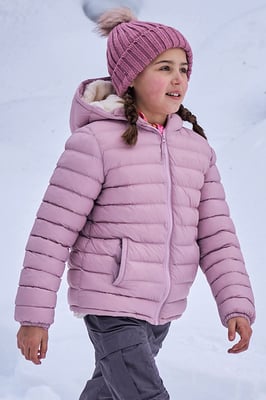 'Seasons' Kids Padded Jacket with Side Pockets Fur Lined Water Resistant School Coat Dusty Pink
