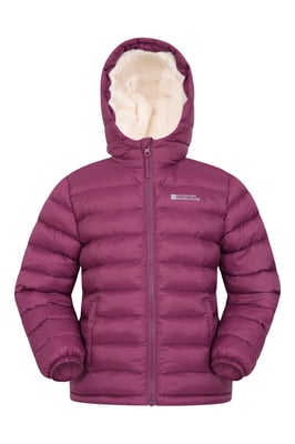 'Seasons' Kids Padded Jacket with Side Pockets Fur Lined Water Resistant School Coat Berry