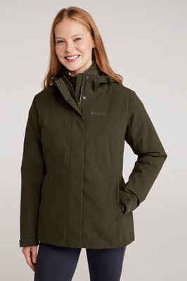 'Alaskan' Women's 3 in 1 Short Jacket Waterproof Breathable Outdoor Coat Khaki