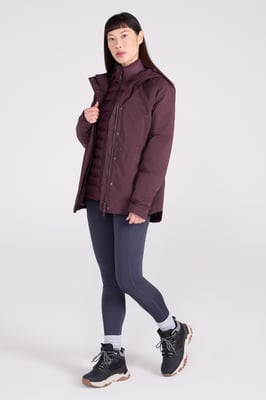 'Alaskan' Women's 3 in 1 Short Jacket Waterproof Breathable Outdoor Coat Burgundy