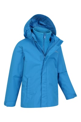 'Fell' Kids 3 in 1 Jacket with Pockets Water Resistant Hooded Coat Medium Blue