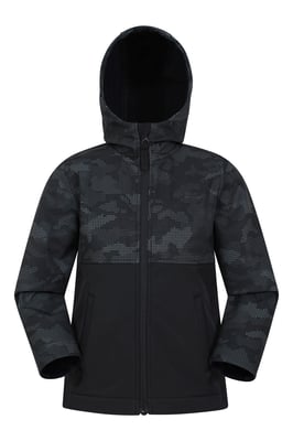 'Exodus' Kids Softshell Jacket Fleece Lined Wind & Water Resistant Breathable Coat Black