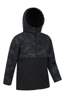 'Exodus' Kids Softshell Jacket Fleece Lined Wind & Water Resistant Breathable Coat Black