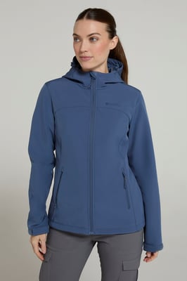 'Exodus' Women's Softshell Jacket with Multiple Pockets Water Resistant Coat Blue