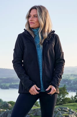 'Exodus' Women's Softshell Jacket with Multiple Pockets Water Resistant Coat Black