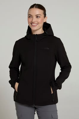 'Exodus' Women's Softshell Jacket with Multiple Pockets Water Resistant Coat Black