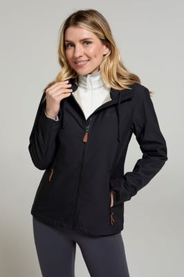 'Iona' Women's Softshell Jacket with Multiple Pockets Water Resistant Casual Everyday Coat Black