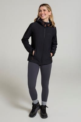 'Iona' Women's Softshell Jacket with Multiple Pockets Water Resistant Casual Everyday Coat Black