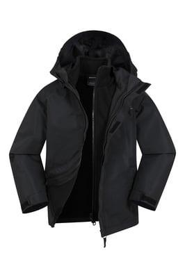 'Fell' Kids 3 in 1 Jacket with Pockets Water Resistant Hooded Coat Black